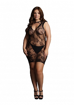 High Neck Lace Mini Dress - Black - OSX