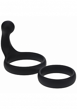 Silicone Double Cock Ring with Anal Stimulator - Black
