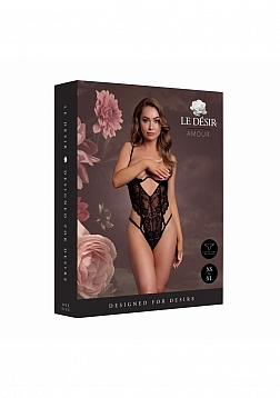 Lace Underwired Open Cup Bodysuit with Sliders - OS - Black